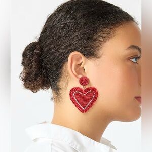 NWT J. Crew Beaded Heart Statement Earrings in Red♥️